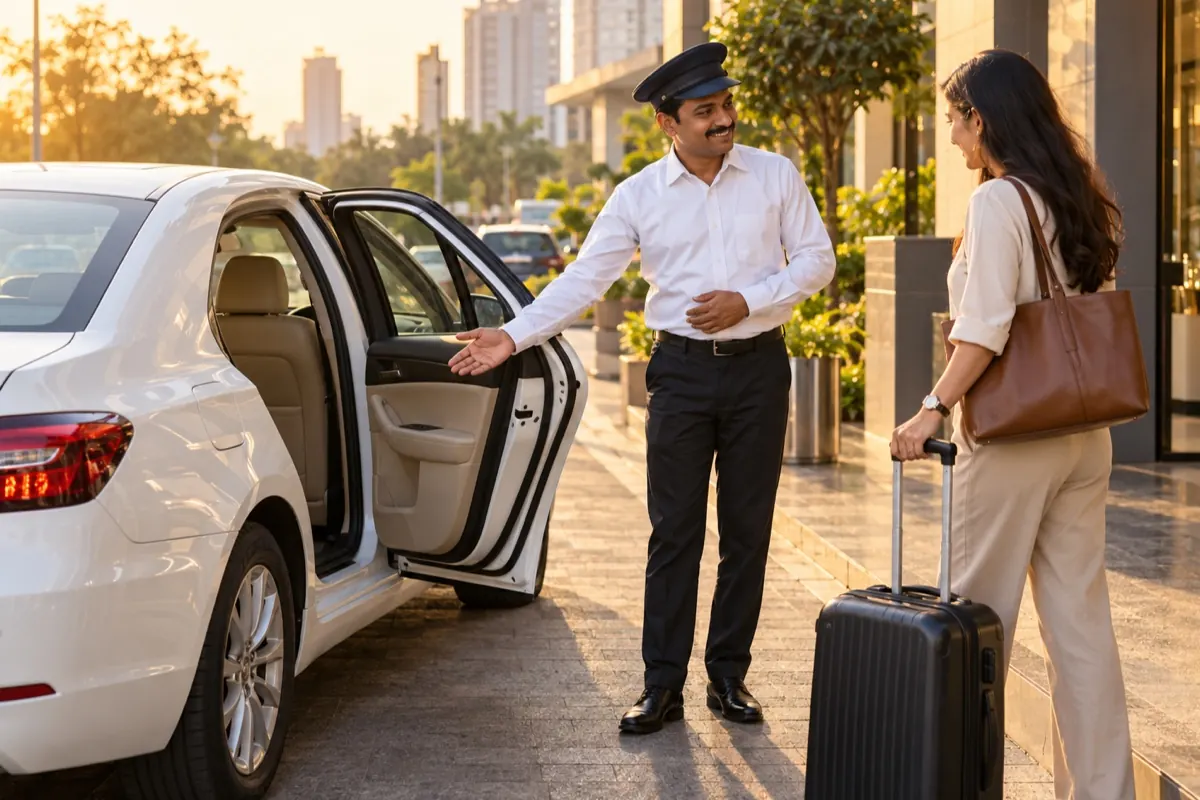 A driver greets a customer at the pickup point